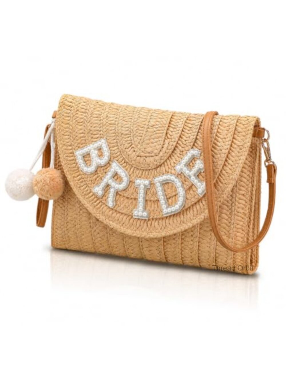 Straw Woven Crossbody Bag Bride Wifey Rhinestone Letters Adjustable Strap